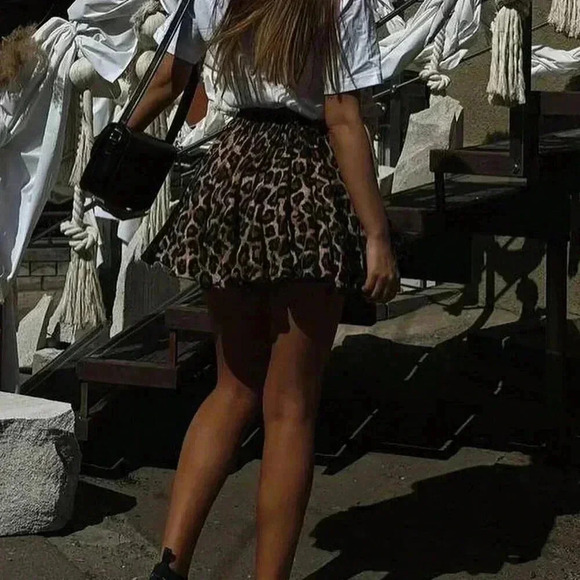 Coffee Brown Casual Women's Leopard Print Mini Skirt - Picture 2 of 5